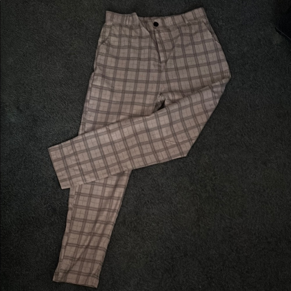 Men's Plaid Dress Pants - Cream and Gray